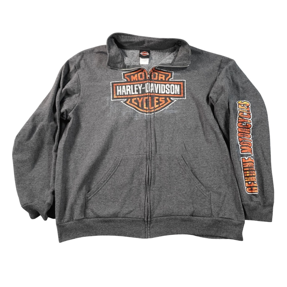 Harley-Davidson Zip Up Sweatshirt Mens XL Gray Bar & Shield Logo Graphic Barnett